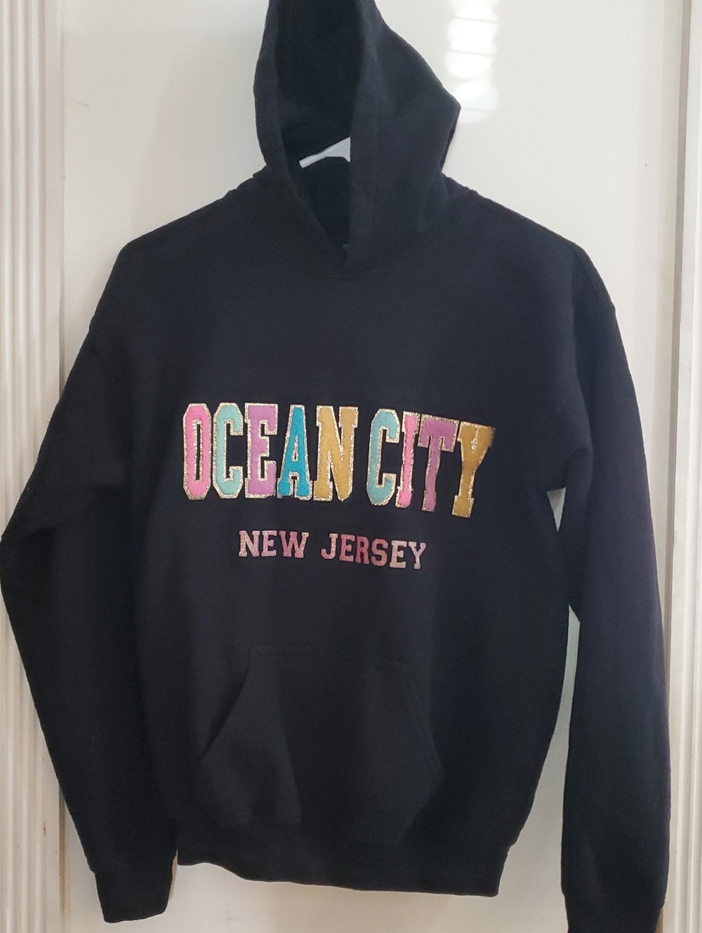 Ocean City NJ Hoodie Girl's XL Black Pink Yellow Size 10-12